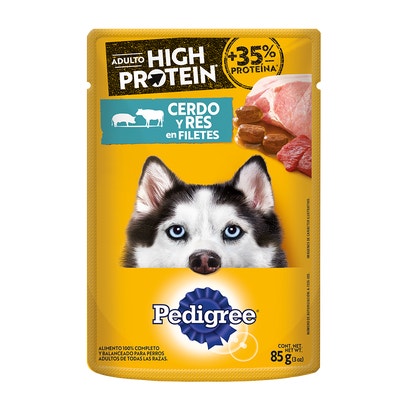 PEDIGREE® High Protein SOBRES™ Adulto en Filetes Con Cerdo Y Res